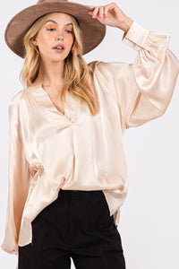 Thumbnail for SAGE + FIG Notched Long Sleeve Blouse