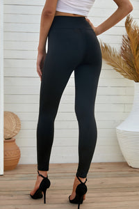 Thumbnail for Double Take Wide Waistband Distressed Slim Fit Leggings