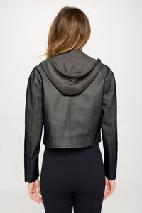 Thumbnail for Coalition LA Snap Down Cropped Hooded Jacket