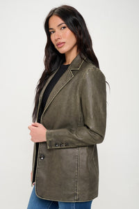 Thumbnail for Coalition LA Single-Breasted Vegan Leather Blazer
