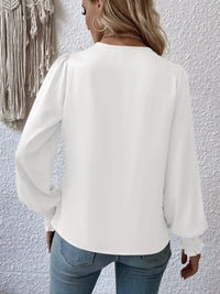 Thumbnail for Surplice Smocked Lantern Sleeve Blouse
