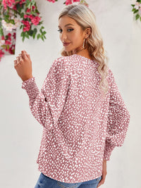 Thumbnail for Printed V-Neck Lantern Sleeve Blouse