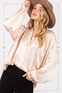 Thumbnail for SAGE + FIG Notched Long Sleeve Blouse