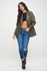 Thumbnail for Coalition LA Single-Breasted Vegan Leather Blazer