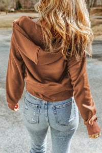 Thumbnail for Double Take Half-Zip Thumbhole Sleeve Hoodie