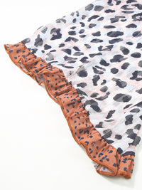 Thumbnail for Plus Size Leopard Ruffle Trim Long Sleeve Blouse