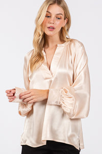 Thumbnail for SAGE + FIG Notched Long Sleeve Blouse