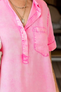 Thumbnail for Pocketed Collared Neck Short Sleeve Denim Dress
