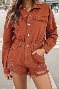 Thumbnail for Distressed Raw Hem Snap Down Romper