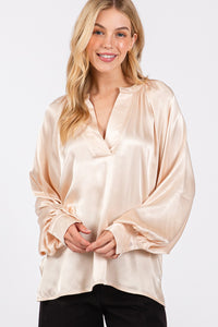 Thumbnail for SAGE + FIG Notched Long Sleeve Blouse
