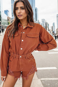 Thumbnail for Distressed Raw Hem Snap Down Romper