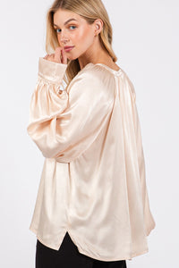 Thumbnail for SAGE + FIG Notched Long Sleeve Blouse