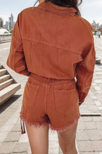 Thumbnail for Distressed Raw Hem Snap Down Romper