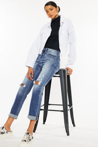 Thumbnail for Kancan High Waist Distressed Hem Detail Cropped Straight Jeans