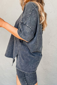 Thumbnail for V-Neck Dropped Shoulder Top and Shorts Set
