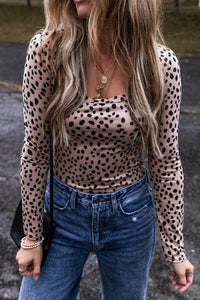 Thumbnail for Animal Print Scoop Neck Long Sleeve Bodysuit