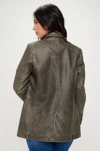 Thumbnail for Coalition LA Single-Breasted Vegan Leather Blazer