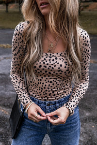 Thumbnail for Animal Print Scoop Neck Long Sleeve Bodysuit
