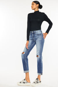 Thumbnail for Kancan High Waist Distressed Hem Detail Cropped Straight Jeans