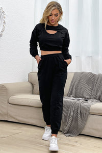 Thumbnail for Cut Out Crop Top and Joggers Set