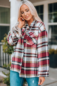 Thumbnail for Plaid Button Front Shirt Jacket with Breast Pockets