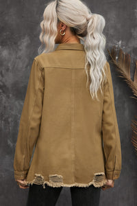 Thumbnail for Distressed Snap Down Denim Jacket