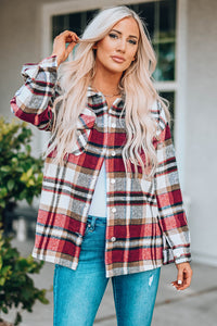 Thumbnail for Plaid Button Front Shirt Jacket with Breast Pockets