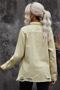 Thumbnail for Distressed Snap Down Denim Jacket