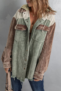 Thumbnail for Snap Front Hooded Corduroy Shacket
