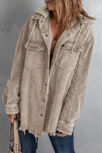 Thumbnail for Snap Front Hooded Corduroy Shacket