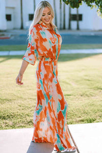 Thumbnail for Tie-Dye Collared Wide Leg Jumpsuit