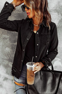 Thumbnail for Distressed Snap Down Denim Jacket
