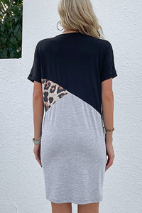 Thumbnail for Color Block Leopard Mini Dress