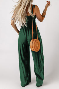 Thumbnail for Smocked Square Neck Wide Leg Jumpsuit with Pockets