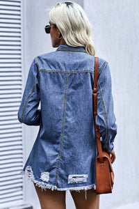 Thumbnail for Distressed Snap Down Denim Jacket