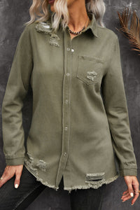 Thumbnail for Distressed Snap Down Denim Jacket
