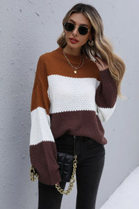Thumbnail for Color Block Long Sleeve Sweater