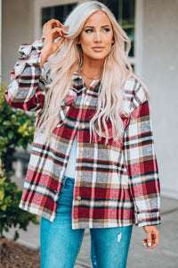 Thumbnail for Plaid Button Front Shirt Jacket with Breast Pockets