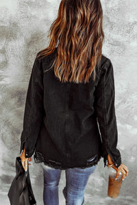 Thumbnail for Distressed Snap Down Denim Jacket