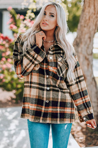 Thumbnail for Plaid Button Front Shirt Jacket with Breast Pockets