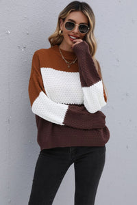 Thumbnail for Color Block Long Sleeve Sweater