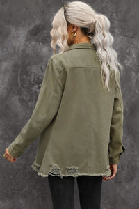 Thumbnail for Distressed Snap Down Denim Jacket