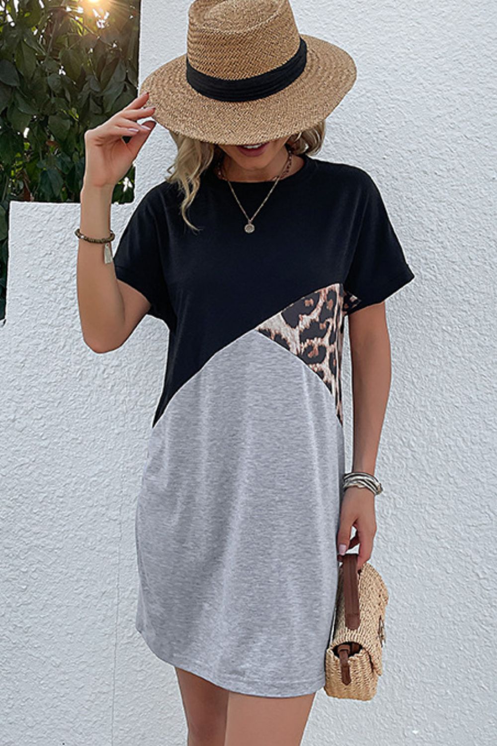 Color Block Leopard Mini Dress
