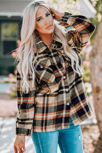 Thumbnail for Plaid Button Front Shirt Jacket with Breast Pockets