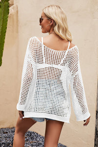 Thumbnail for Openwork Round Neck Long Sleeve Cover Up