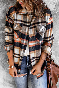 Thumbnail for Plaid Button Front Shirt Jacket with Breast Pockets