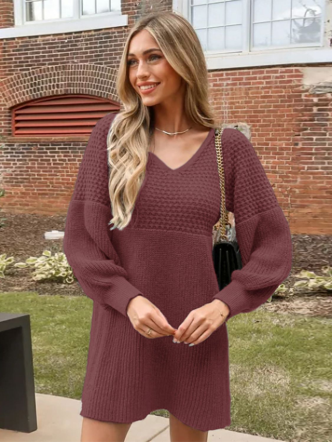 Perfee Long Sleeve Sweater Mini Dress