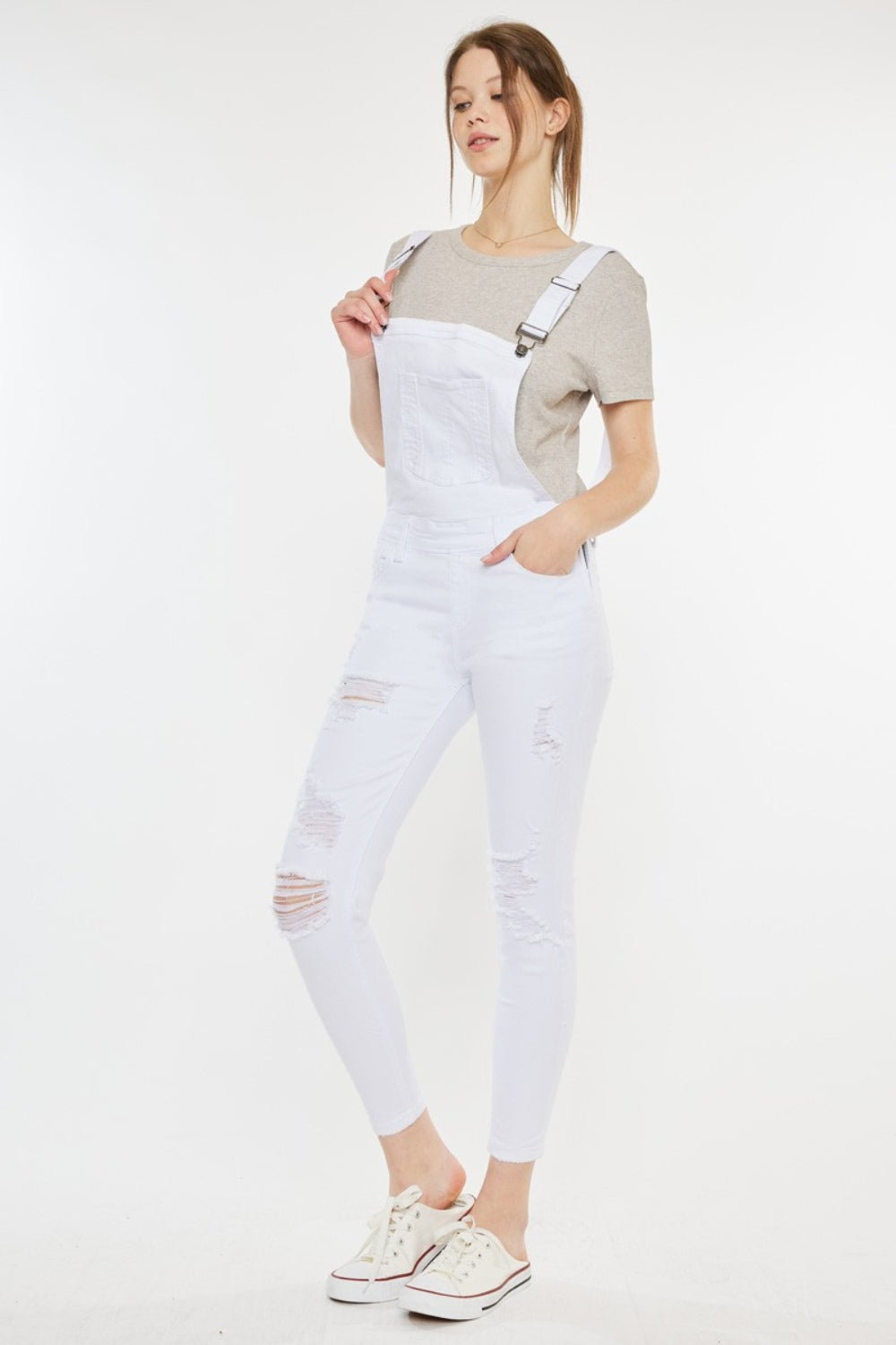 Skinny distressed overalls deals
